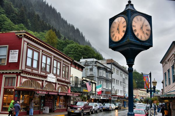 Franklin Street and Corner Clock in Downtown Juneau, Alaska - Encircle Photos