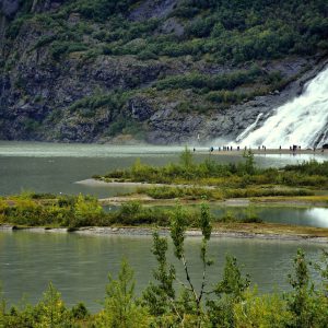 Nugget Falls Cascading into Mendenhall Lake near Juneau, Alaska - Encircle Photos