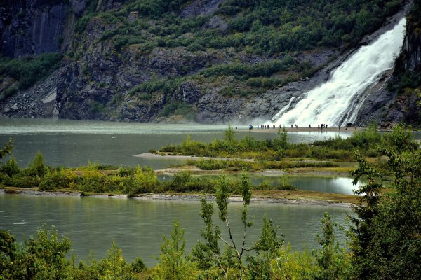 Nugget Falls Cascading into Mendenhall Lake near Juneau, Alaska - Encircle Photos