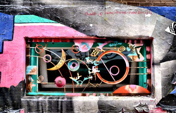 Colorful Window Security Grate Mural in Alley in Flagstaff, Arizona - Encircle Photos