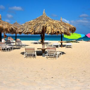 Empty Loungers at Eagle Beach near Oranjestad, Aruba - Encircle Photos
