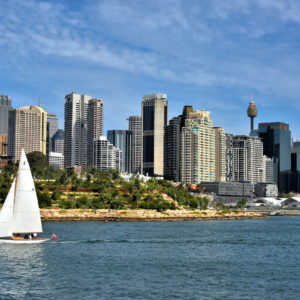 Sailing by Barangaroo Reserve in Sydney, Australia - Encircle Photos
