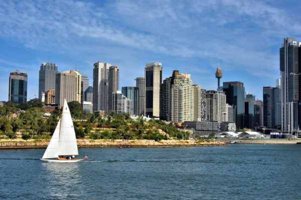 Sailing by Barangaroo Reserve in Sydney, Australia - Encircle Photos