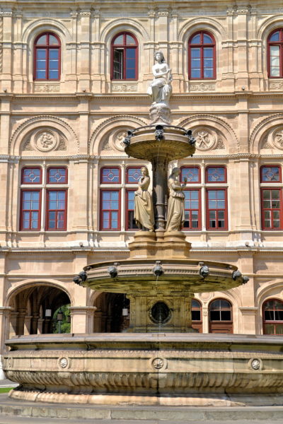 Fountains outside Vienna State Opera in Vienna, Austria - Encircle Photos