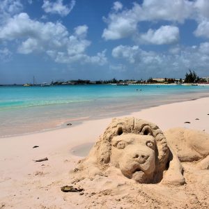 Lion Sand Sculpture at Brownes Beach in Bridgetown, Barbados - Encircle Photos