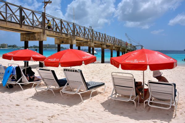 Mount Gay Umbrellas at Carlisle Bay Beach in Bridgetown, Barbados - Encircle Photos