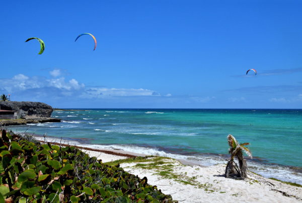 Kitesurfing along Silver Sands Beach in Silver Sands, Barbados - Encircle Photos