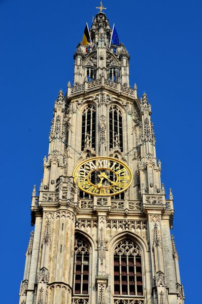 Cathedral of Our Lady Clock Spire Close Up in Antwerp, Belgium - Encircle Photos