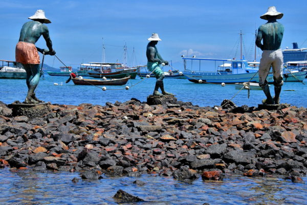 Three Fishermen Statues in Búzios, Brazil - Encircle Photos