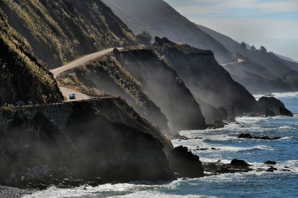 Fog along Cliffs, Road and Crashing Surf on Big Sur Coast, California - Encircle Photos