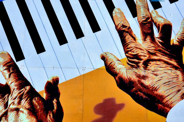 Old Hands Playing Piano Mural at Arkley Performing Arts in Eureka, California - Encircle Photos