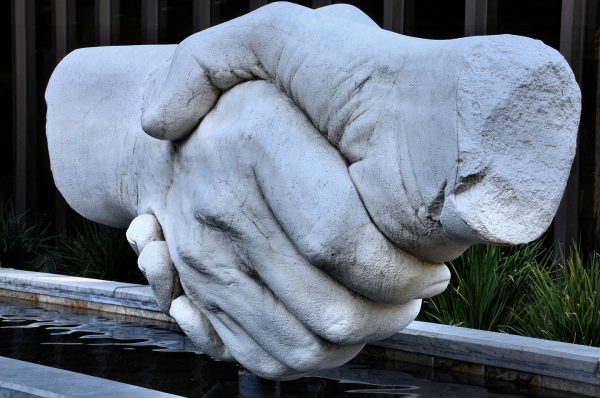 Shaking Hands Sculpture on Capitol Mall in Sacramento, California - Encircle Photos