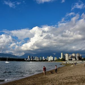 Couple with Dog on Kitsilano Beach in Vancouver, Canada - Encircle Photos