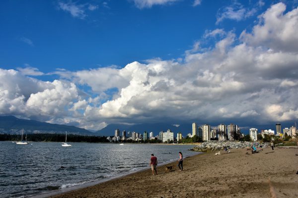 Couple with Dog on Kitsilano Beach in Vancouver, Canada - Encircle Photos