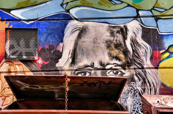 Peering Eyes Mural Over Dumpster by Cold World Media in Vancouver, Canada - Encircle Photos
