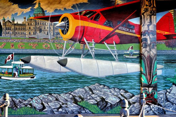 Float Plane Landing and BC Parliament at Victoria Harbor Mural in Victoria, Canada - Encircle Photos
