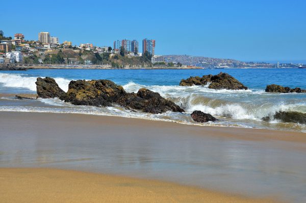 Waves Crashing Against Rocky Beach in Viña del Mar, Chile - Encircle Photos