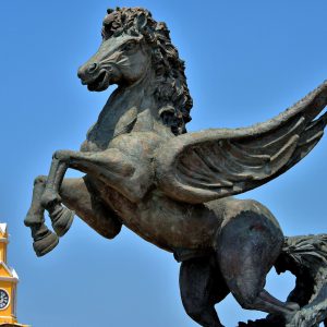 Pegasus Statue and Clock Tower in Getsemaní, Cartagena, Colombia - Encircle Photos