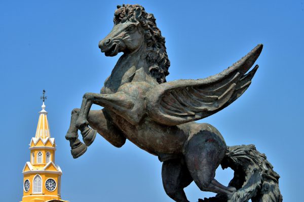 Pegasus Statue and Clock Tower in Getsemaní, Cartagena, Colombia - Encircle Photos