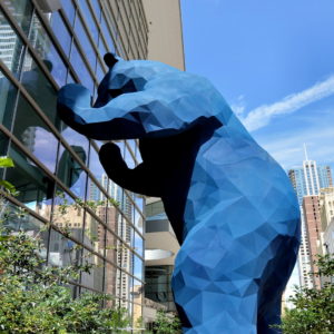 Big Blue Bear Sculpture Peering into Convention Center in Denver, Colorado - Encircle Photos