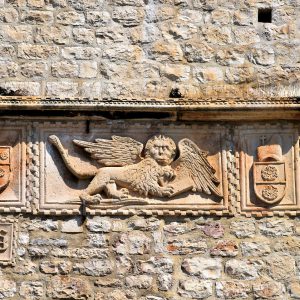 Winged Lion Relief on Big Revelin Tower in Korčula, Croatia - Encircle Photos