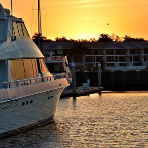 Yacht at Sunset along Riverwalk in Bradenton, Florida - Encircle Photos