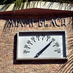Temperature Gauge above 90° at South Beach in Miami Beach, Florida - Encircle Photos