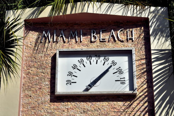Temperature Gauge above 90° at South Beach in Miami Beach, Florida - Encircle Photos