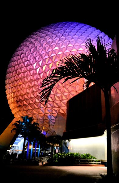 Spaceship Earth at Night at Epcot in Orlando, Florida - Encircle Photos