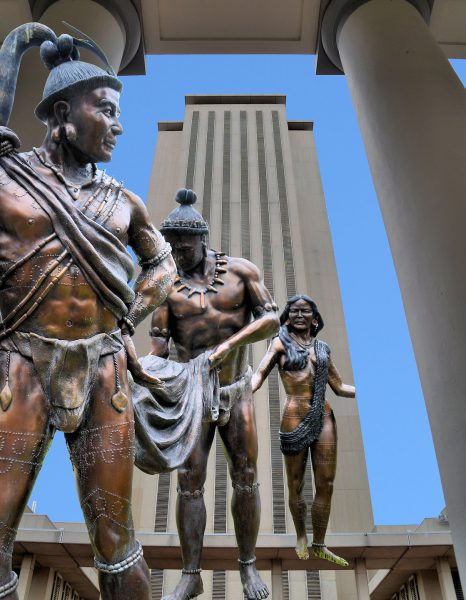 Florida State Capitol Building and Seminole Family Statues Composite in Tallahassee, Florida - Encircle Photos