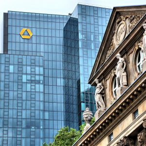 Gallileo Building and Caryatids Beneath Pediment in Frankfurt, Germany - Encircle Photos