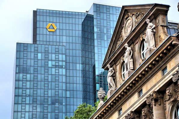 Gallileo Building and Caryatids Beneath Pediment in Frankfurt, Germany - Encircle Photos
