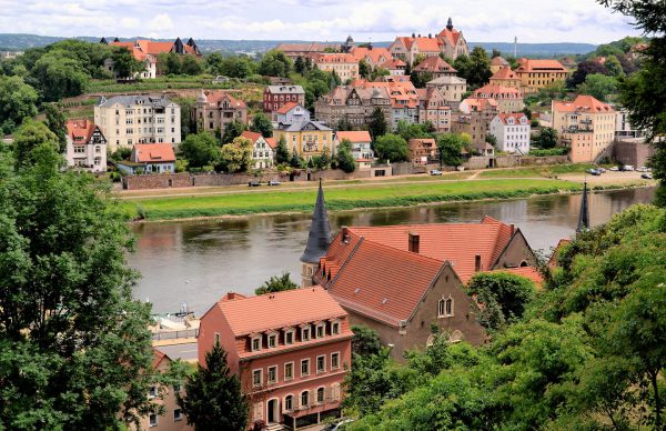 Historic District on Elbe River from Castle Hill in Meissen, Germany - Encircle Photos