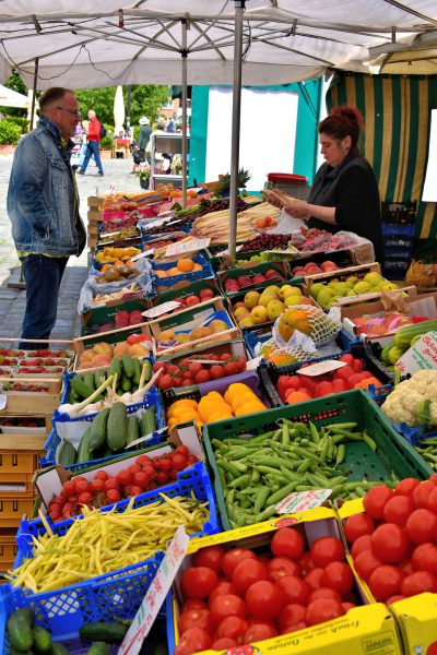 Produce Stall at Neuer Markt in Rostock, Germany - Encircle Photos