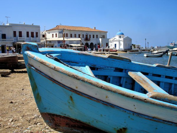 Weathered Fishing Boat at Old Port Harbor in Mykonos, Greece - Encircle Photos