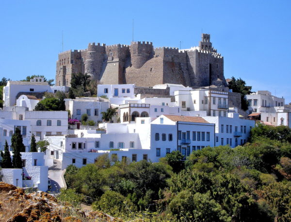 Whitewashed Homes Encircling Monastery of St. John at Chora on Patmos, Greece - Encircle Photos