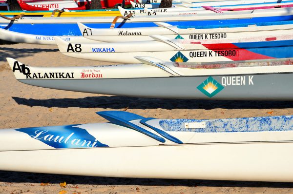 Row of Outrigger Canoes in Kailua-Kona, Island of Hawaii, Hawaii - Encircle Photos