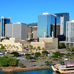 Honolulu Harbor and Downtown High-rises in Honolulu, O’ahu, Hawaii - Encircle Photos