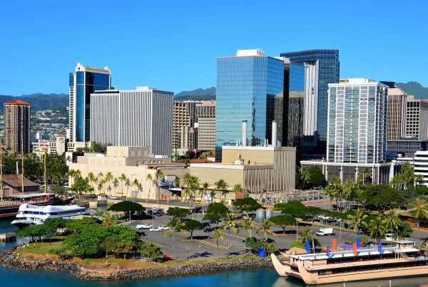 Honolulu Harbor and Downtown High-rises in Honolulu, O’ahu, Hawaii - Encircle Photos
