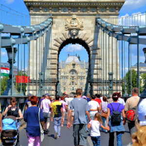 People Crossing Chain Bridge in Budapest, Hungary - Encircle Photos