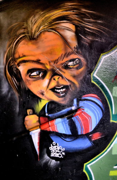 Charles Lee Ray Chucky Child’s Play Mural in Eger, Hungary - Encircle Photos