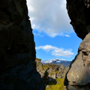 Snæfellsjökull Framed by Cliff at Djúpalónssandur on Snæfellsnes Peninsula, Iceland - Encircle Photos