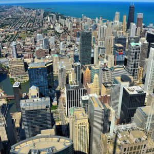 Downtown Chicago Aerial View from Willis Tower in Chicago, Illinois - Encircle Photos