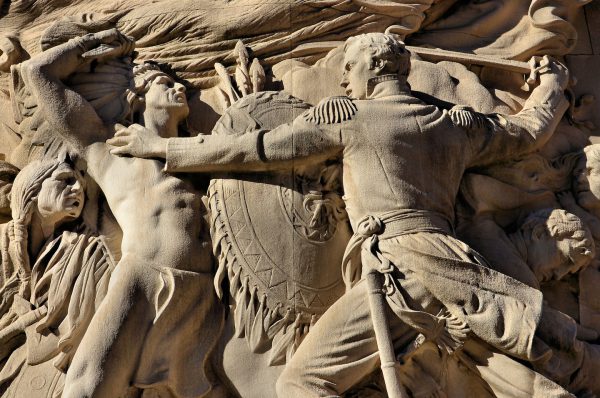 Defense of Fort Dearborn Sculpture on Michigan Avenue Bridge in Chicago, Illinois - Encircle Photos