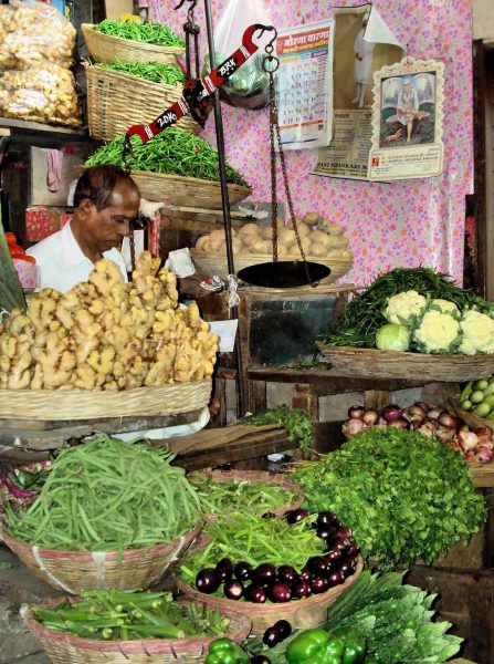 Ginger, Cauliflower and Mixed Green Vegetables Stall at Street Market in Mumbai, India - Encircle Photos