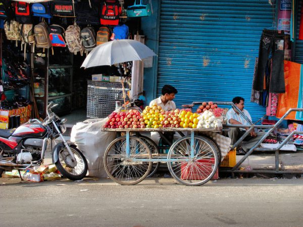 Apples and Oranges on Bicycle Cart in Port Blair, India - Encircle Photos