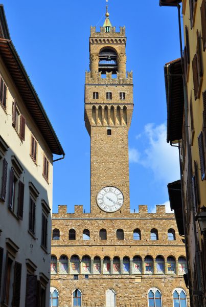Palazzo Vecchio Tower from Via Vacchereccia in Florence, Italy - Encircle Photos