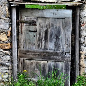 Old Crooked Wooden Storage Door in Le Grazie, Italy - Encircle Photos