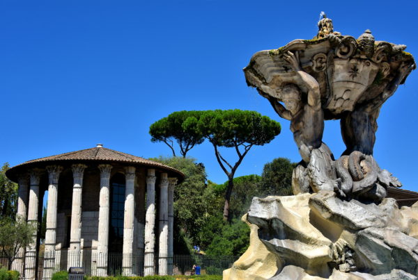 Hercules Temple and Triton Fountain at Piazza Bocca della Verità in Rome, Italy - Encircle Photos