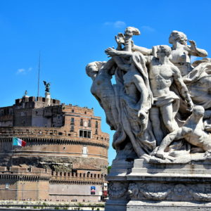 Allegorical Statue on Ponte Vittorio Emanuele II in Rome, Italy - Encircle Photos